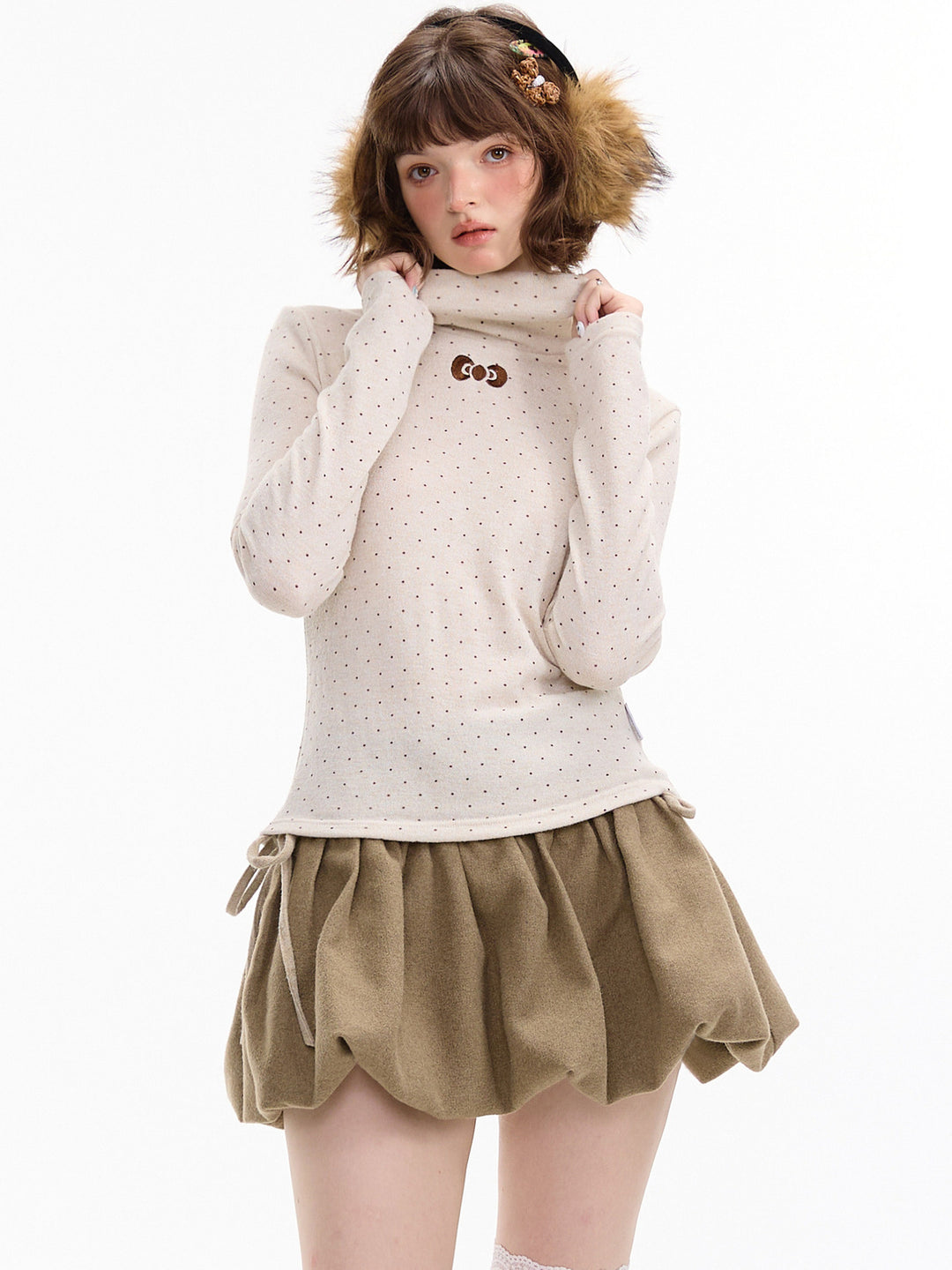 Polka Dot Bow Turtleneck Sweater