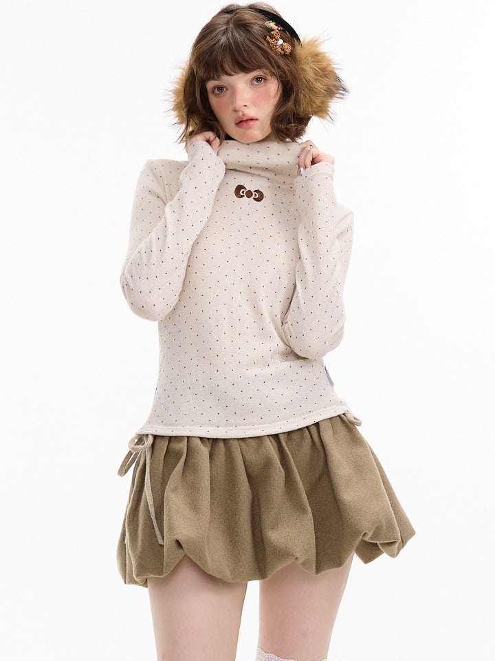Polka Dot Bow Turtleneck Sweater