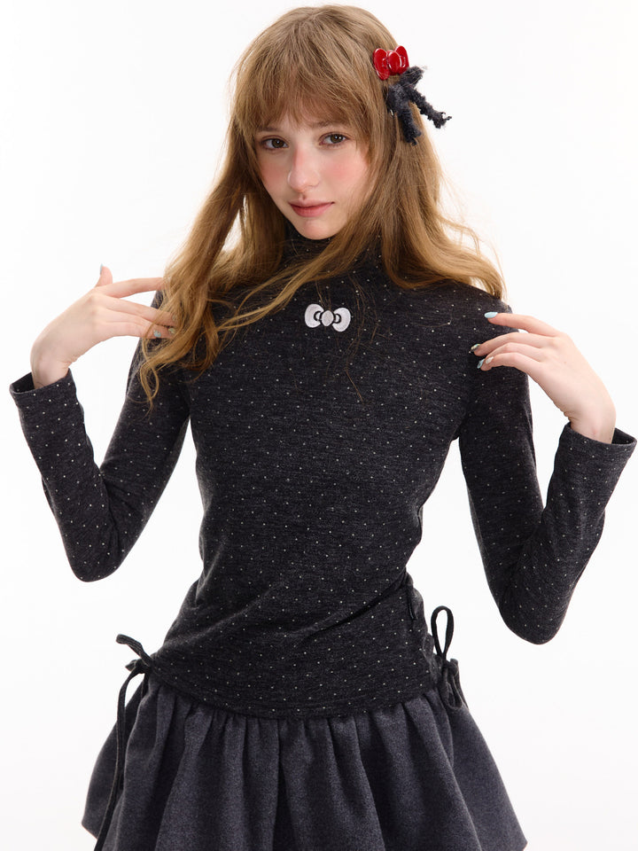 Polka Dot Bow Turtleneck Sweater