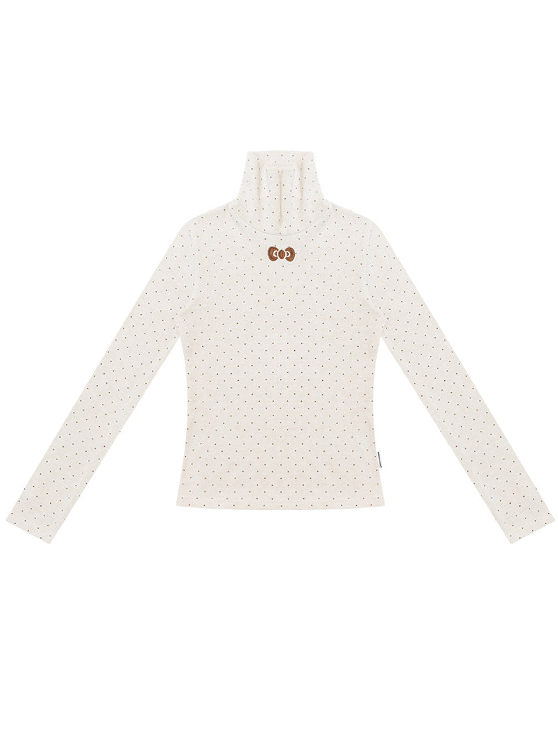 Polka Dot Bow Turtleneck Sweater