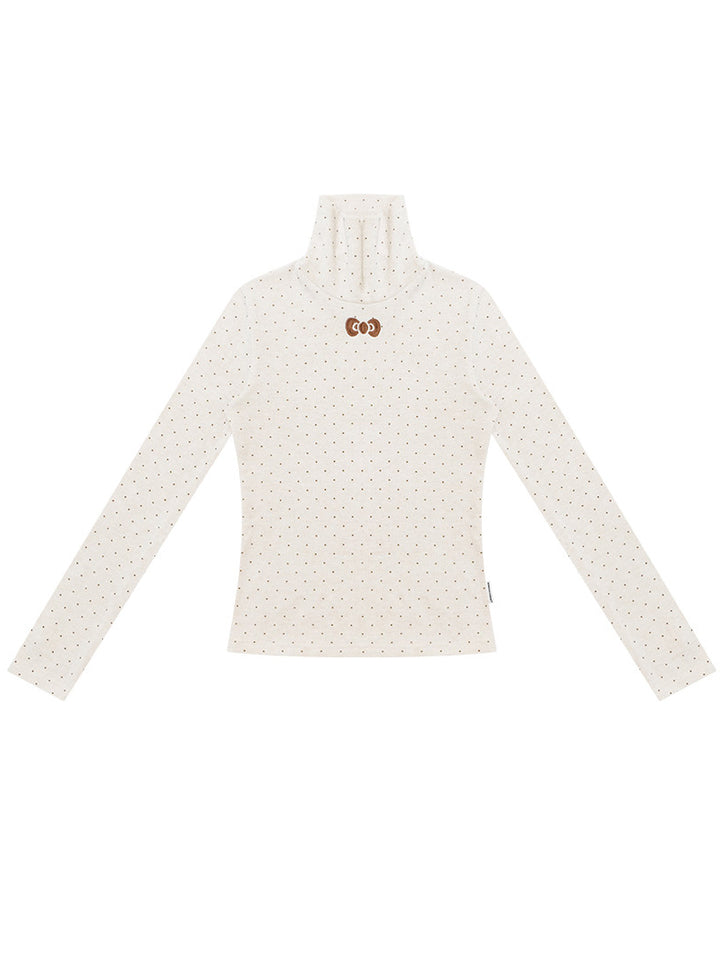 Polka Dot Bow Turtleneck Sweater