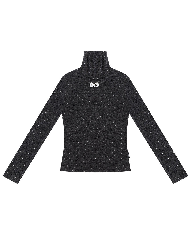 Polka Dot Bow Turtleneck Sweater