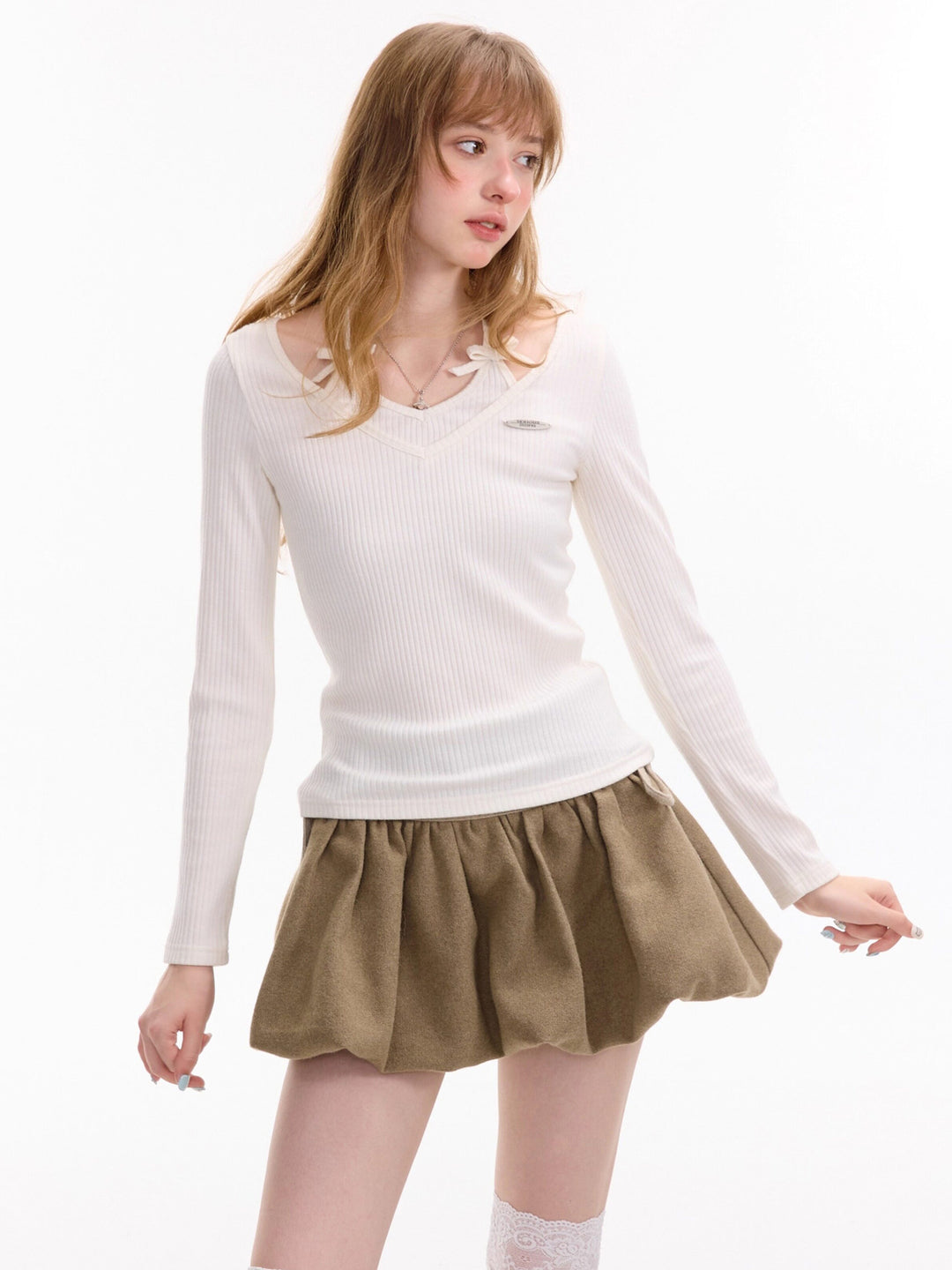Coquette Bow Halter Ribbed Top