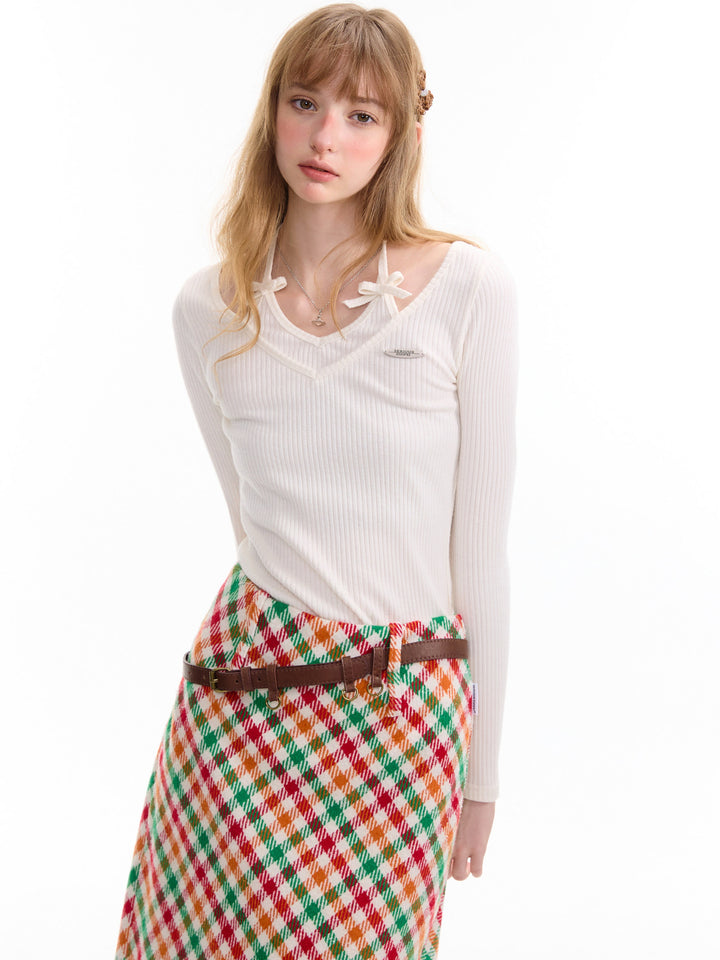 Coquette Bow Halter Ribbed Top