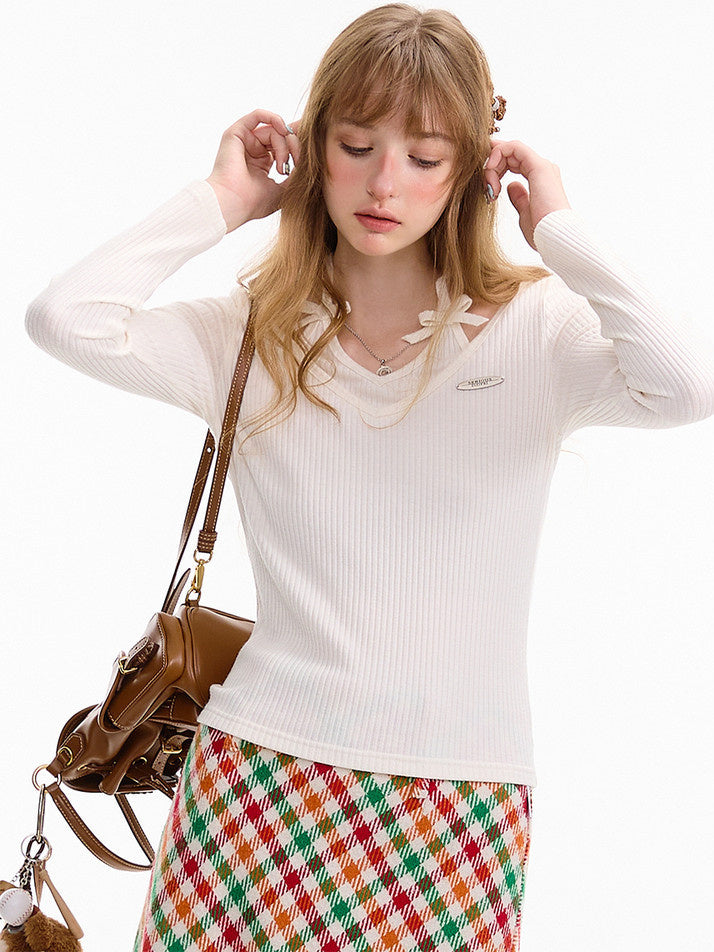 Coquette Bow Halter Ribbed Top