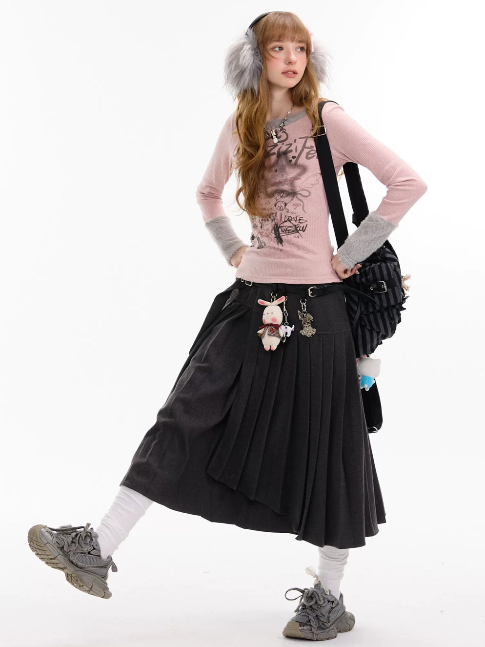 Y2K Graffiti Fuzzy Trim Top