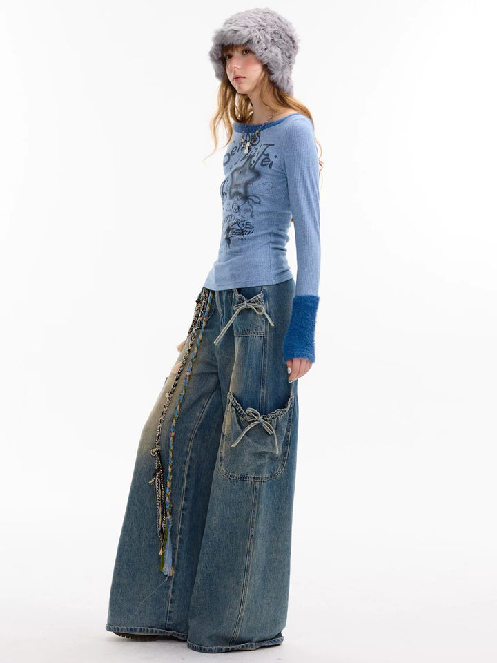 Y2K Graffiti Fuzzy Trim Top