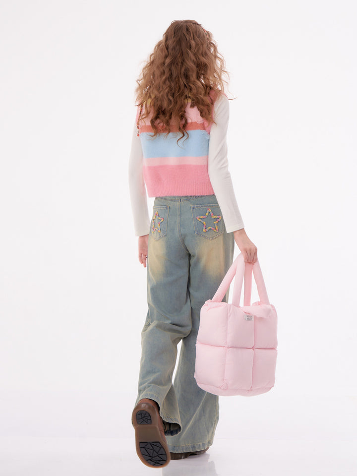 Pastel Heart Fuzzy Knit Vest