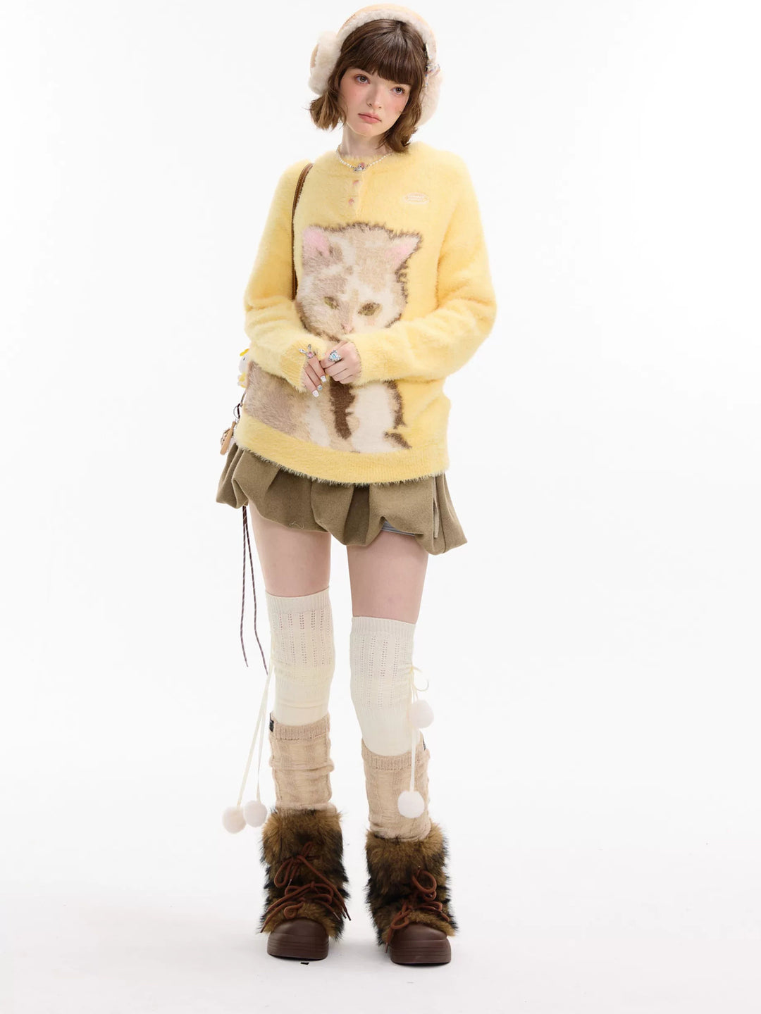 Fuzzy Yellow Cat Graphic Sweater