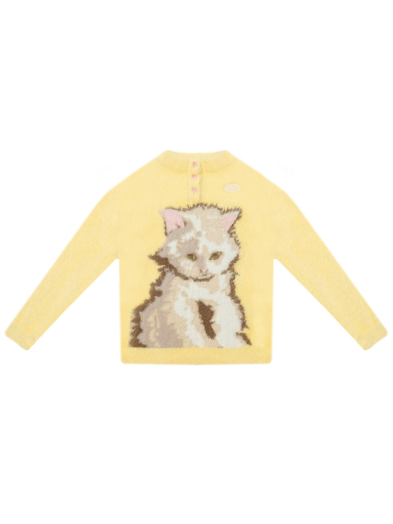 Fuzzy Yellow Cat Graphic Sweater