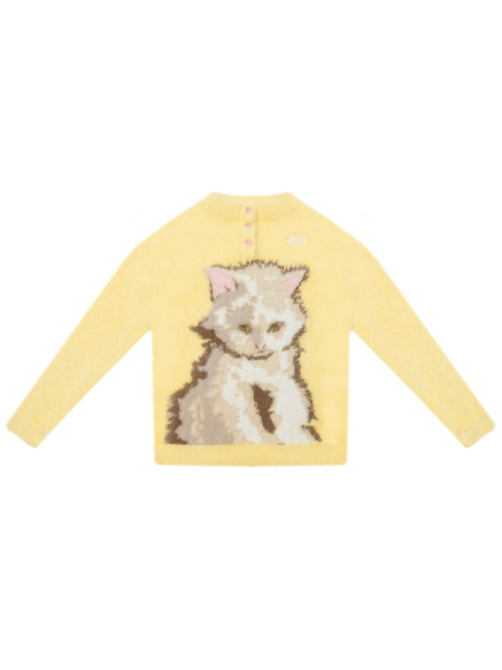Fuzzy Yellow Cat Graphic Sweater