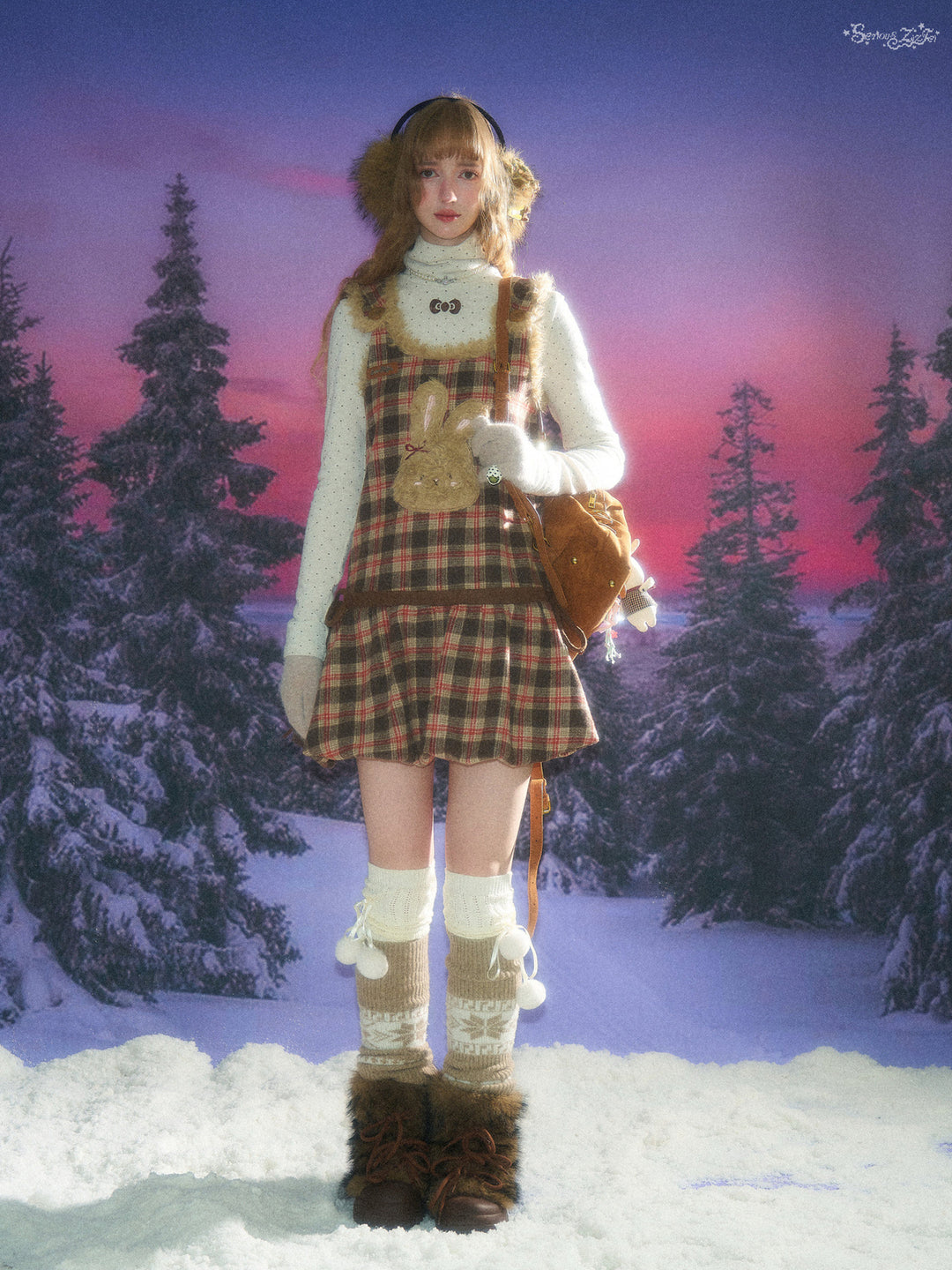 Plush Bunny Plaid Pinafore Dress