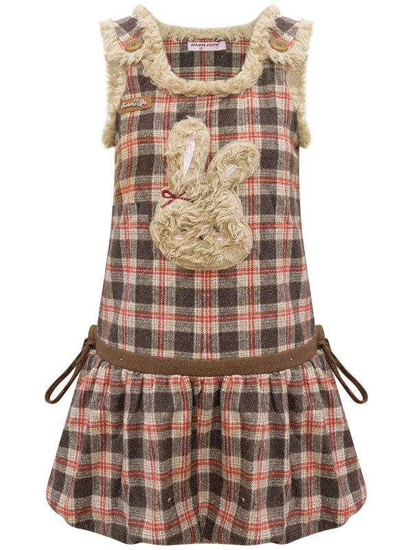 Plush Bunny Plaid Pinafore Dress