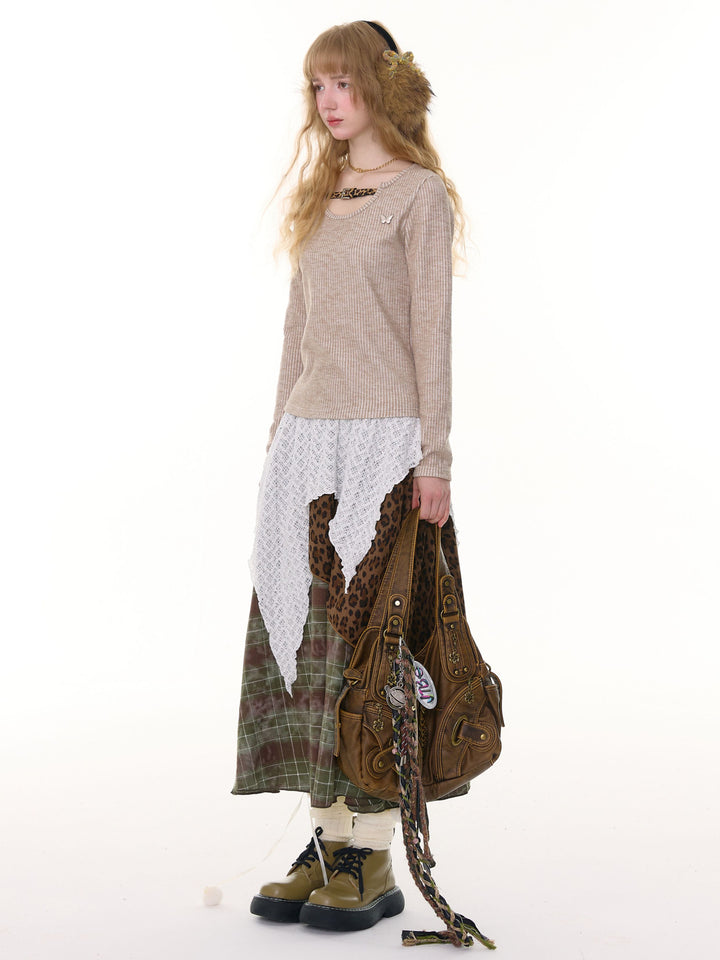 Leopard Buckle Ribbed Knit Top