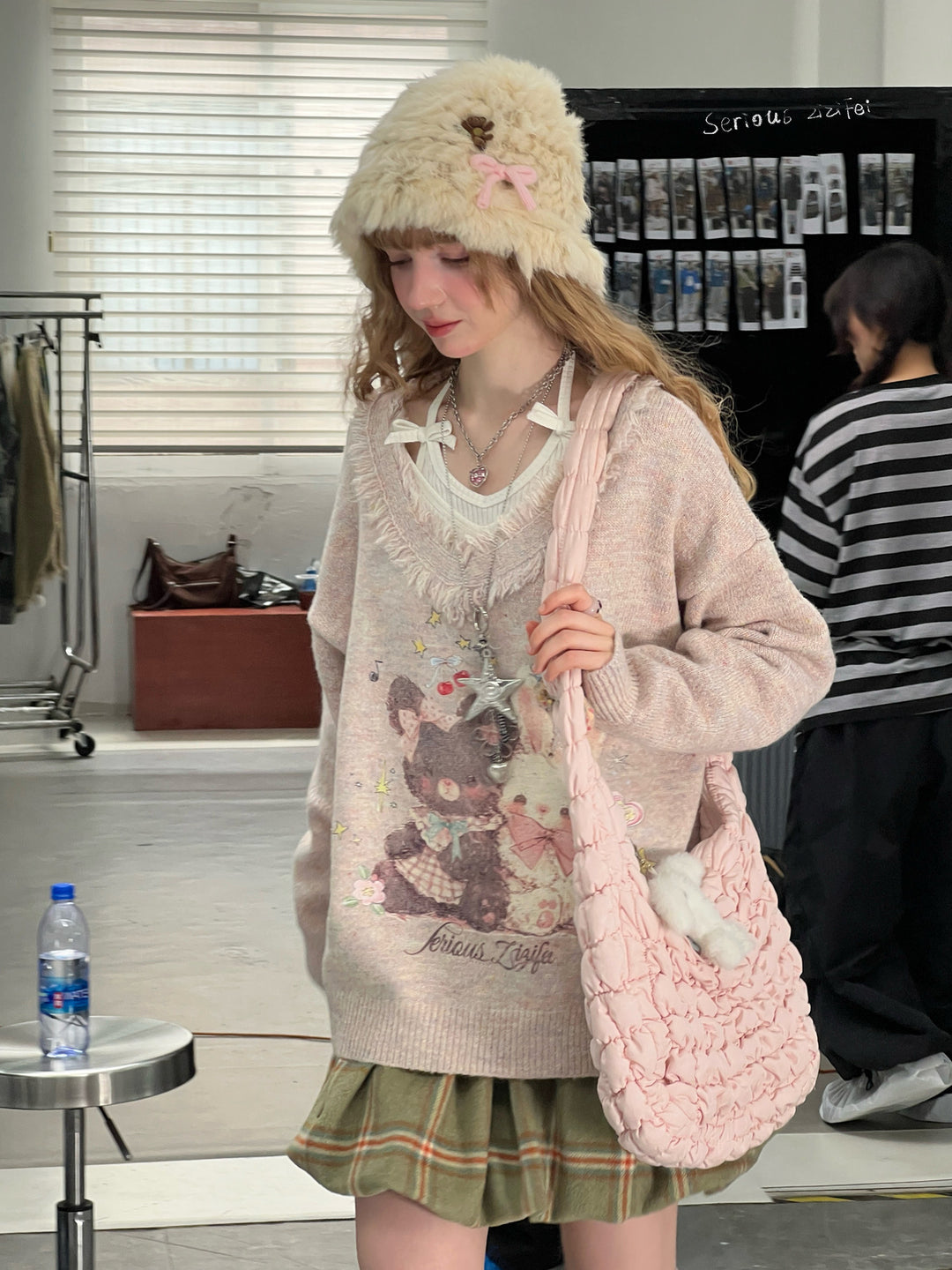 Bear and Bunny Fringe V-Neck Sweater