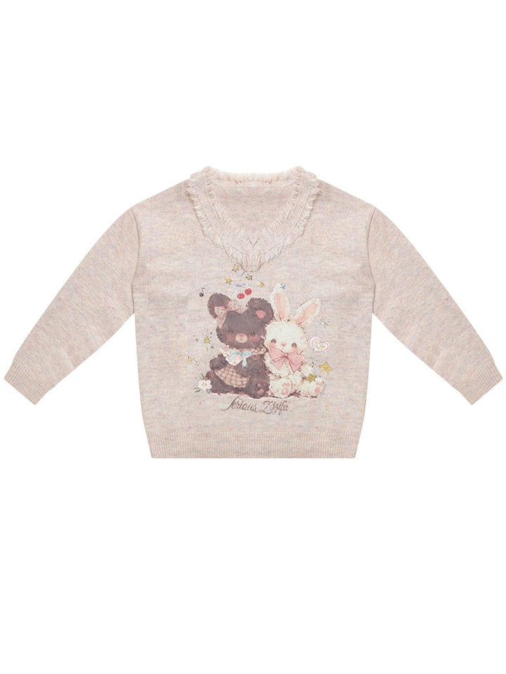 Bear and Bunny Fringe V-Neck Sweater