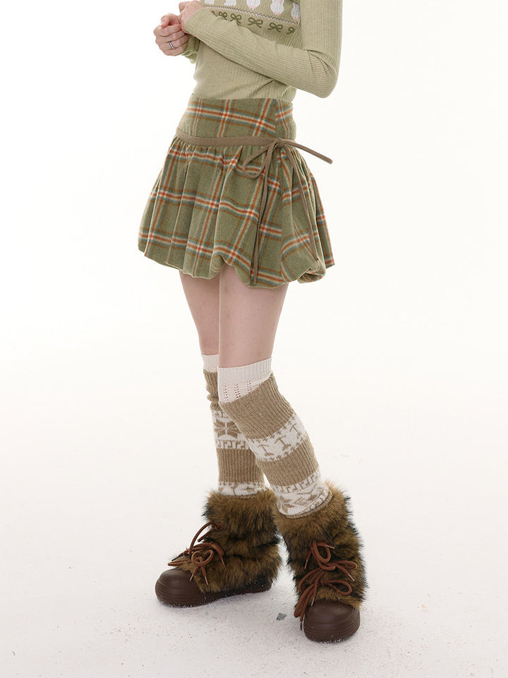 Green Plaid Bubble Mini Skirt