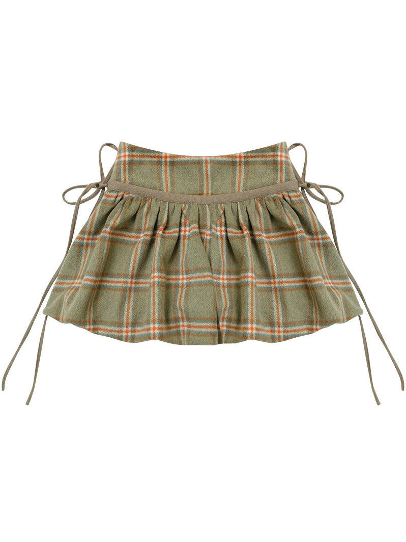 Green Plaid Bubble Mini Skirt