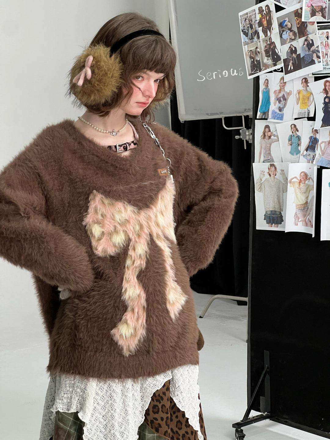 Fuzzy Leopard Bow Sweater