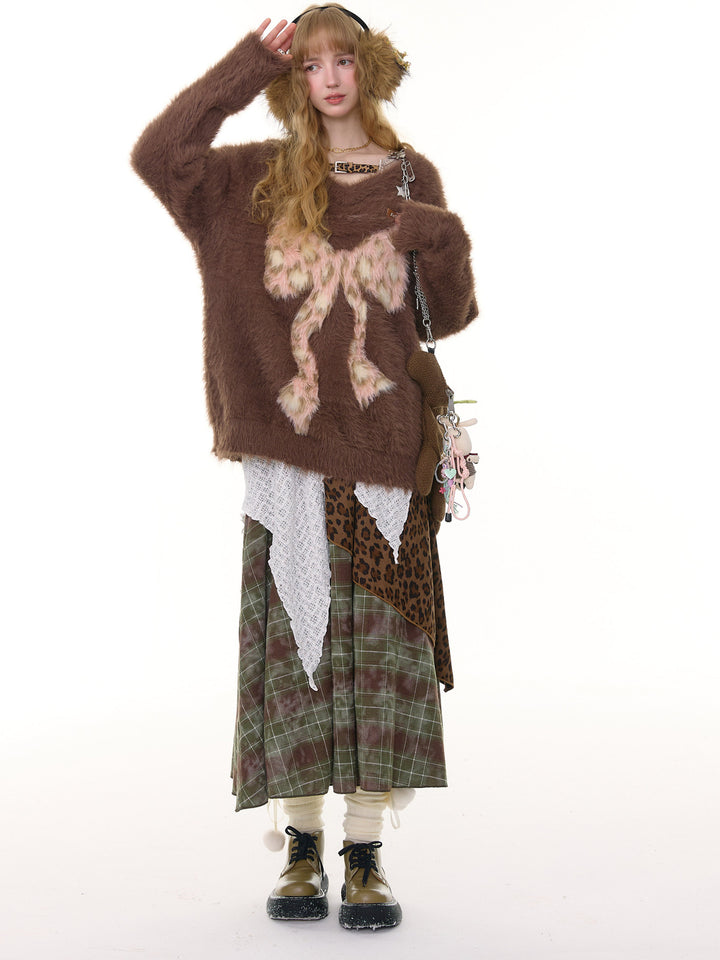 Fuzzy Leopard Bow Sweater
