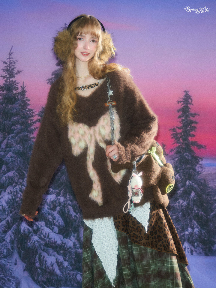 Fuzzy Leopard Bow Sweater