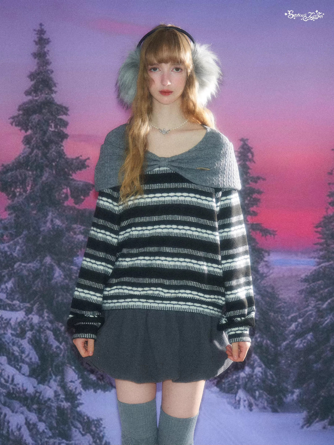 Striped Bow Collar Knit Sweater