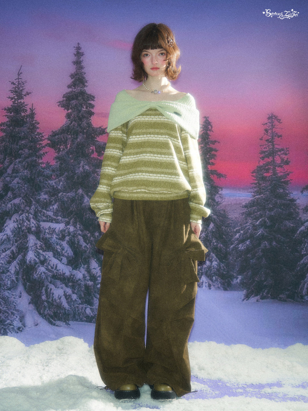 Striped Bow Collar Knit Sweater