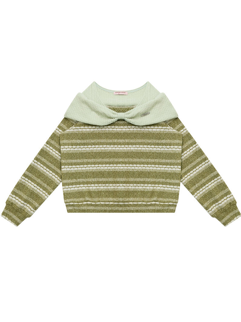 Striped Bow Collar Knit Sweater