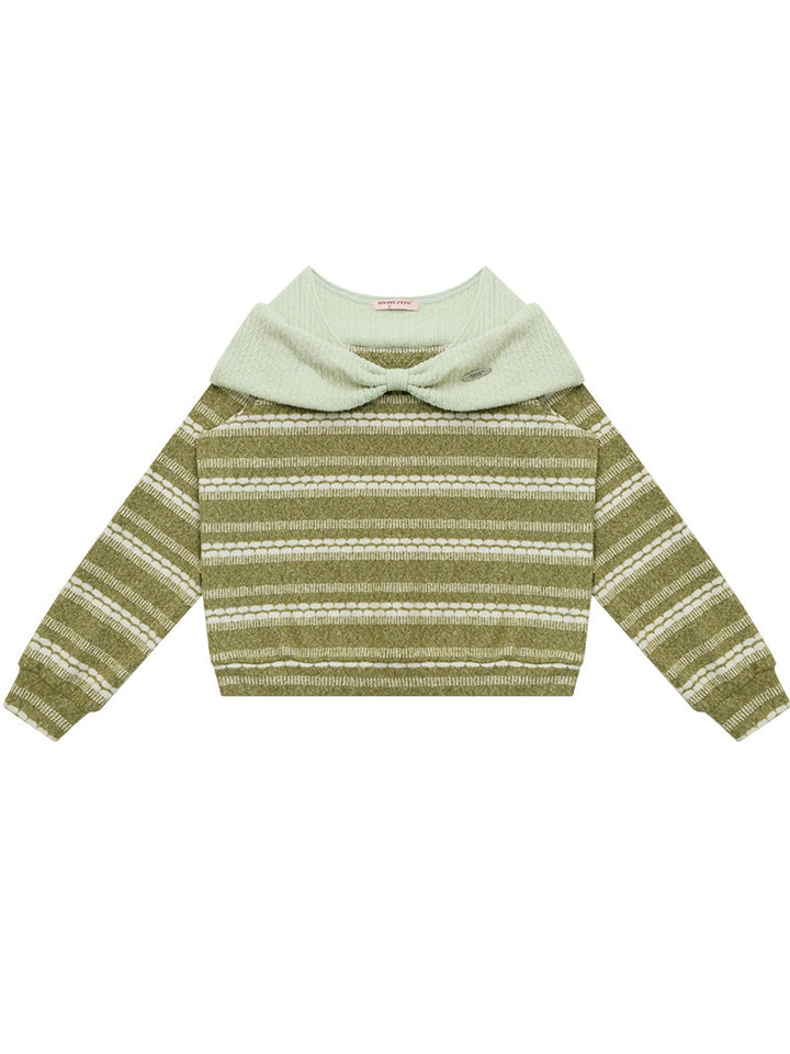 Striped Bow Collar Knit Sweater