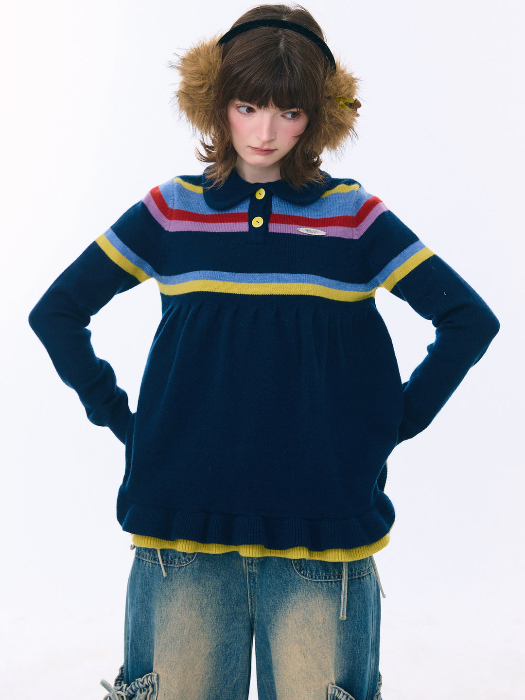 Retro Striped Babydoll Sweater