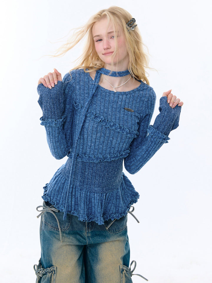 Choker Peplum Knit Top