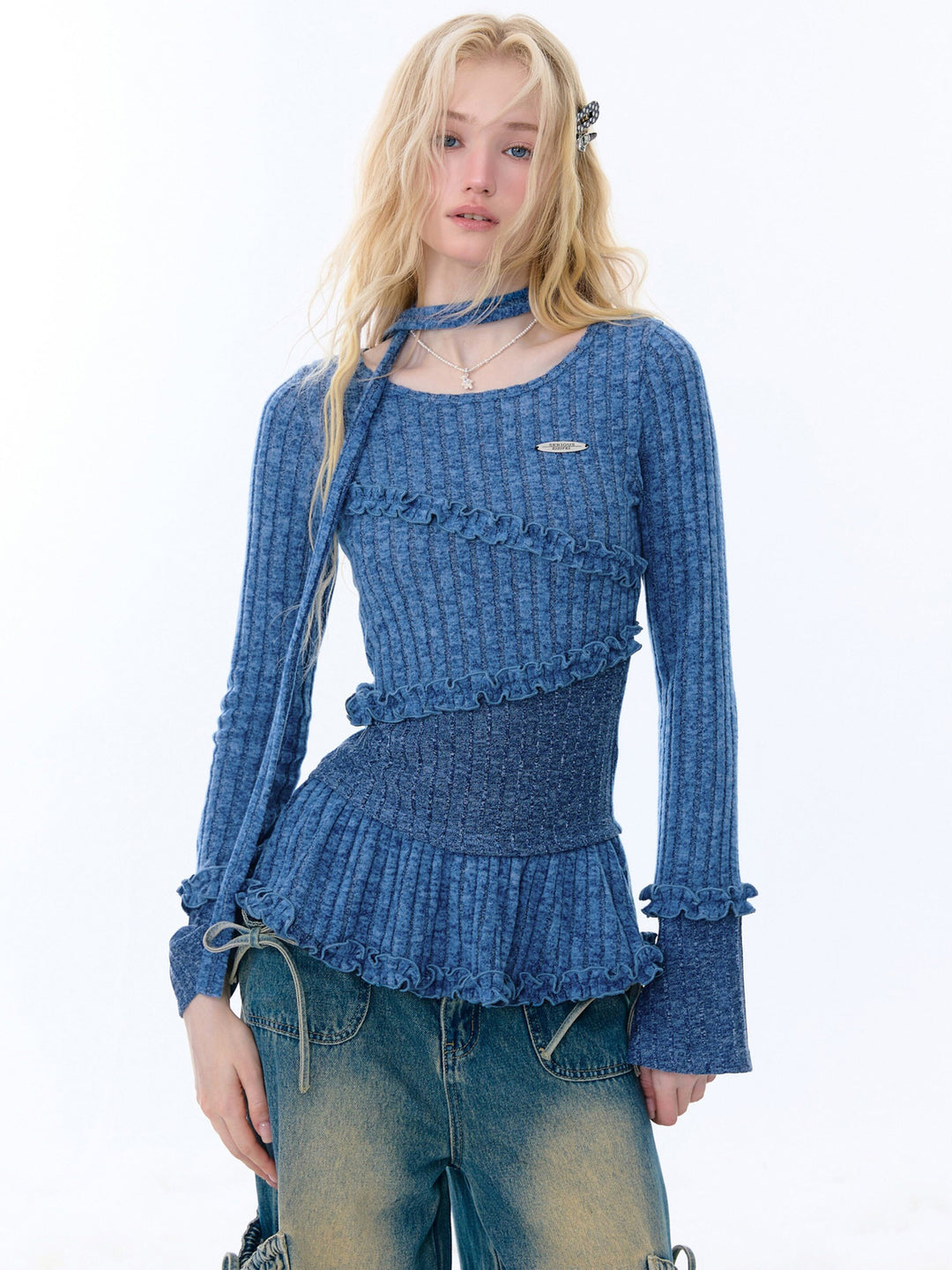 Choker Peplum Knit Top