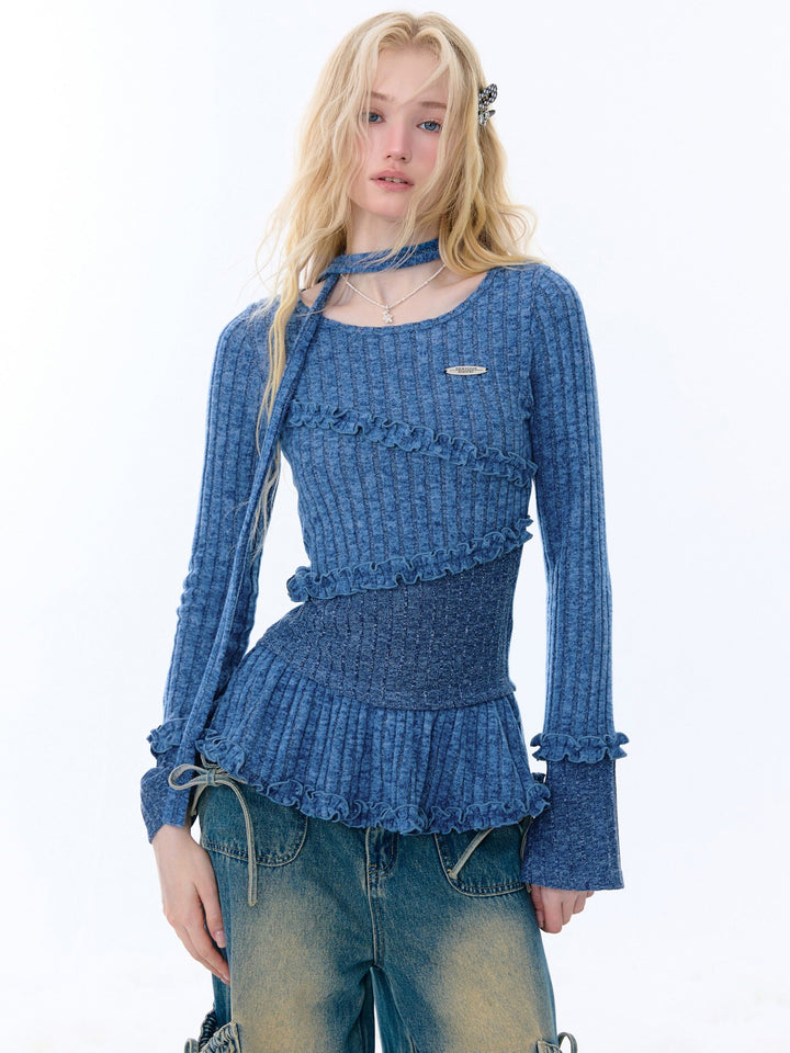 Choker Peplum Knit Top