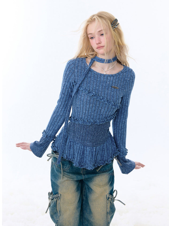 Choker Peplum Knit Top