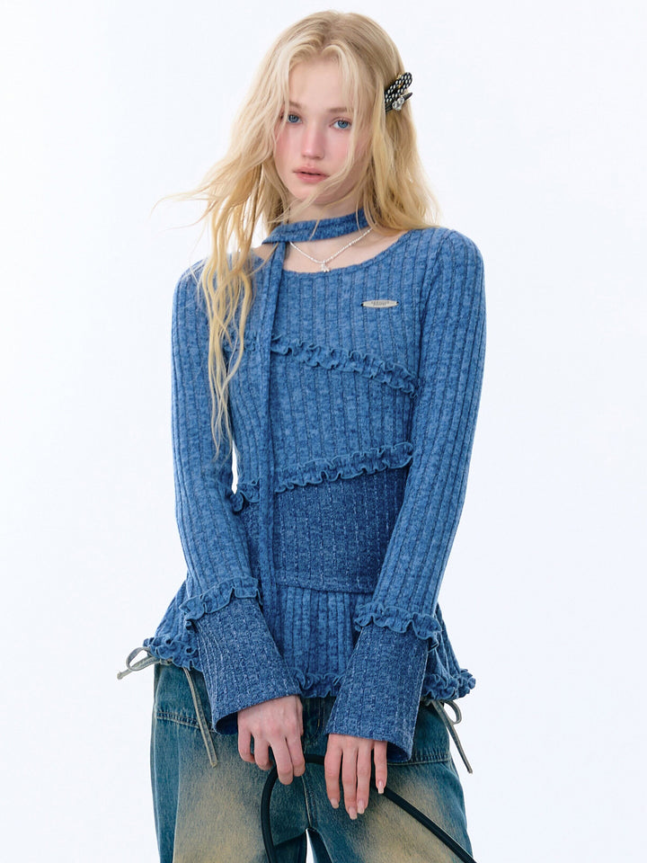 Choker Peplum Knit Top