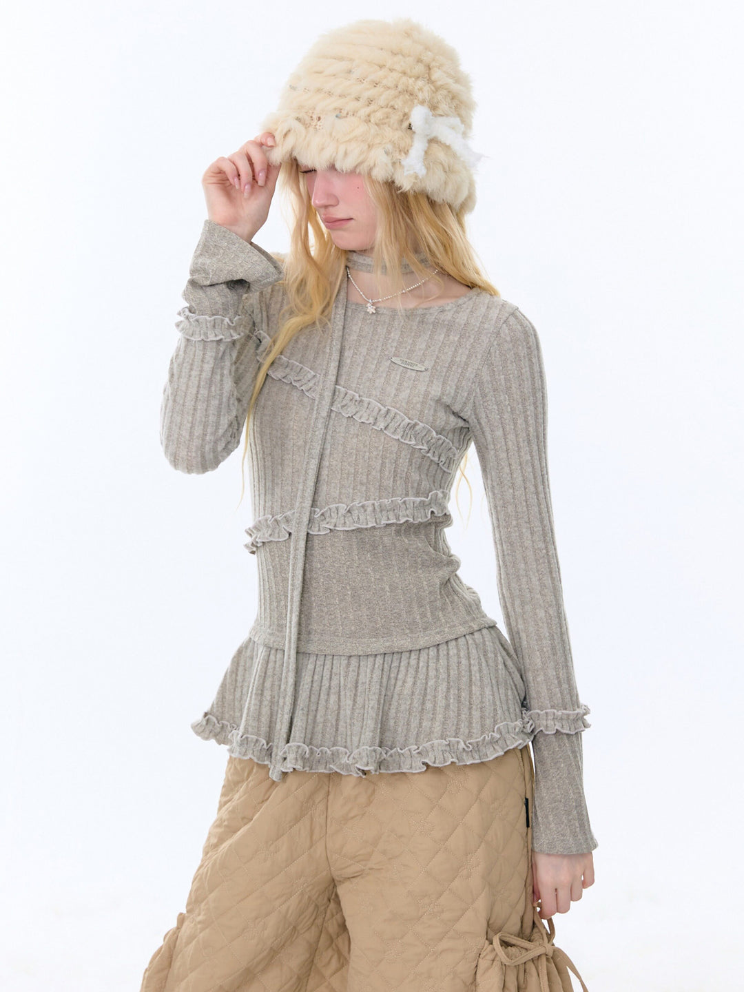 Choker Peplum Knit Top
