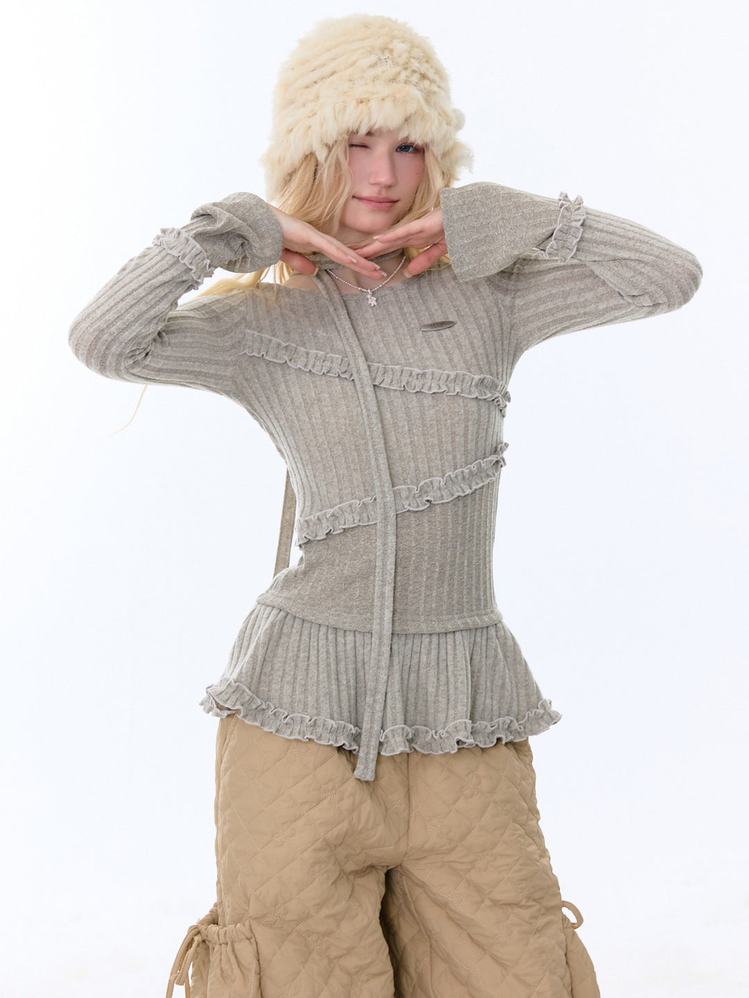 Choker Peplum Knit Top