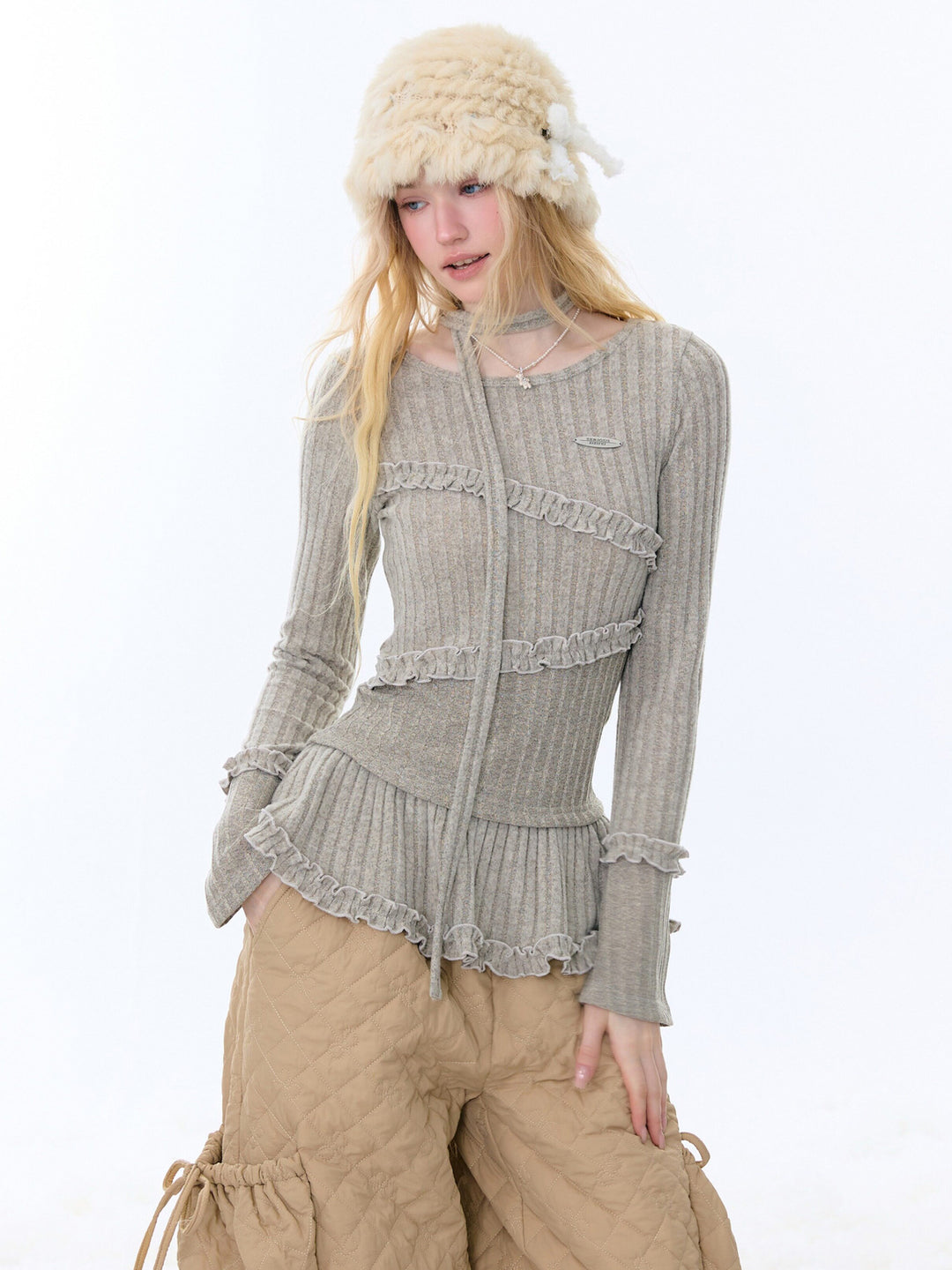 Choker Peplum Knit Top