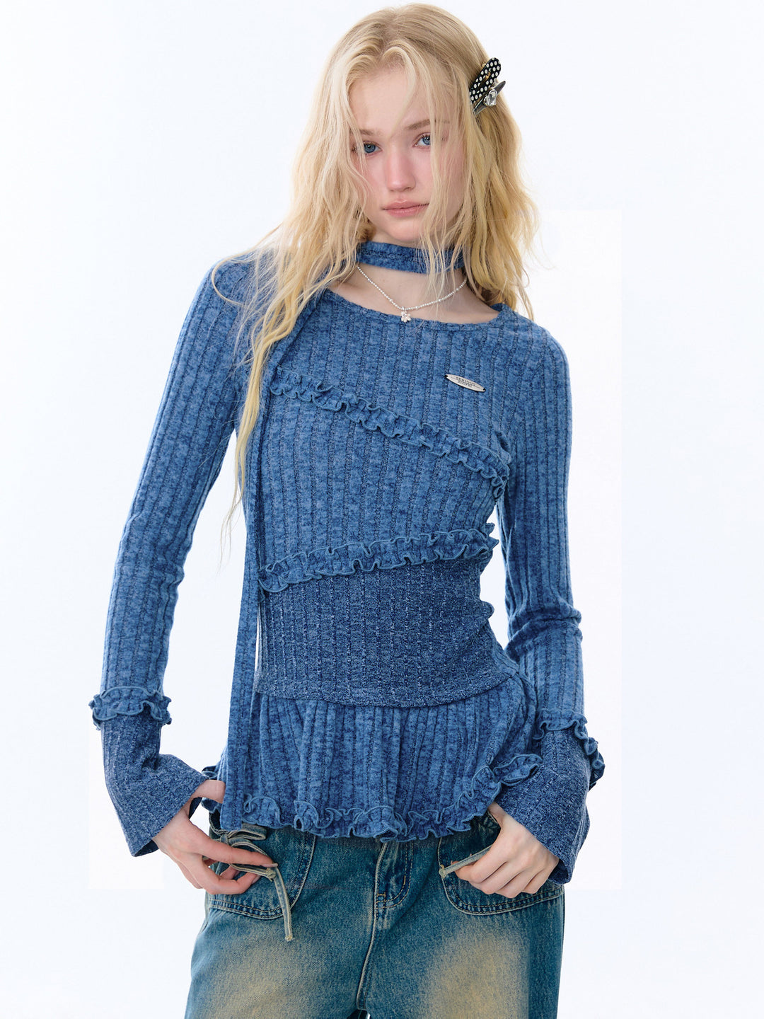Choker Peplum Knit Top