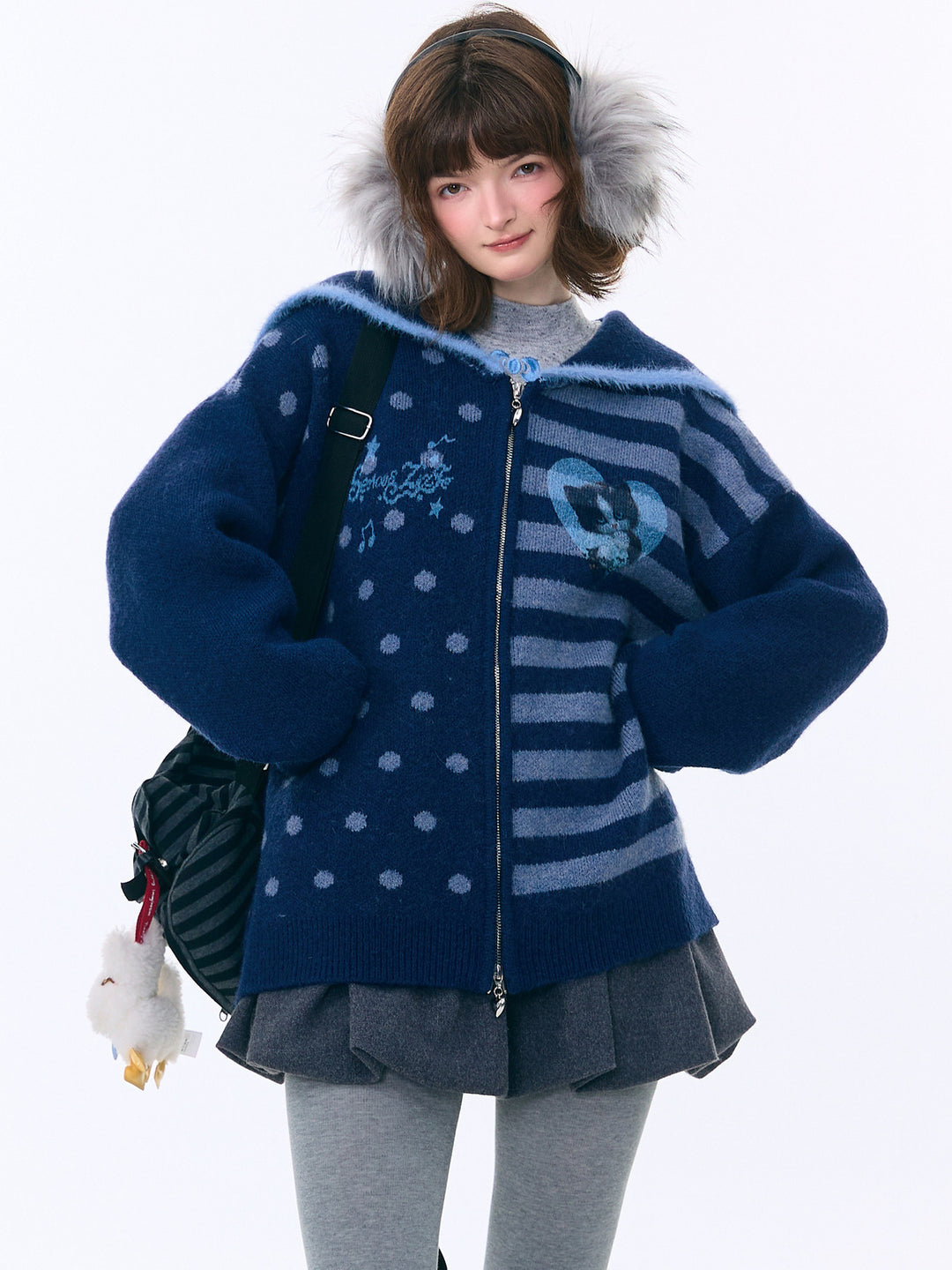 Y2K Sailor Collar Zip Cardigan