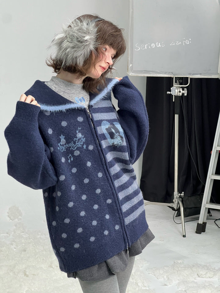 Y2K Sailor Collar Zip Cardigan