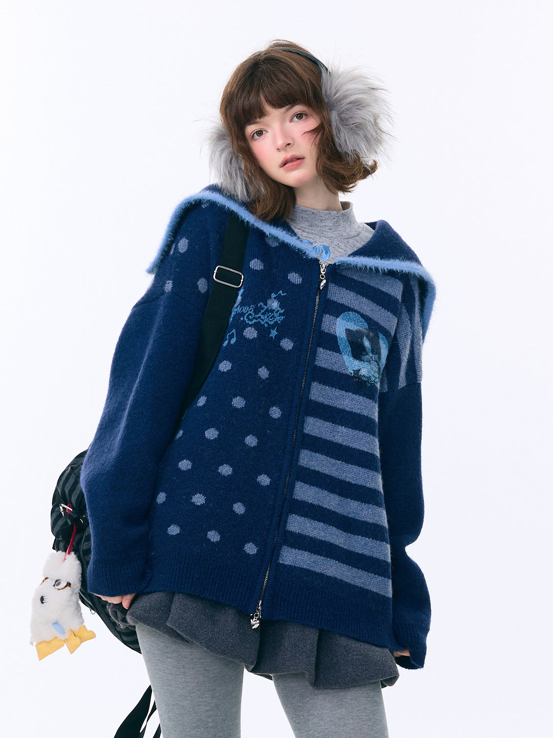 Y2K Sailor Collar Zip Cardigan
