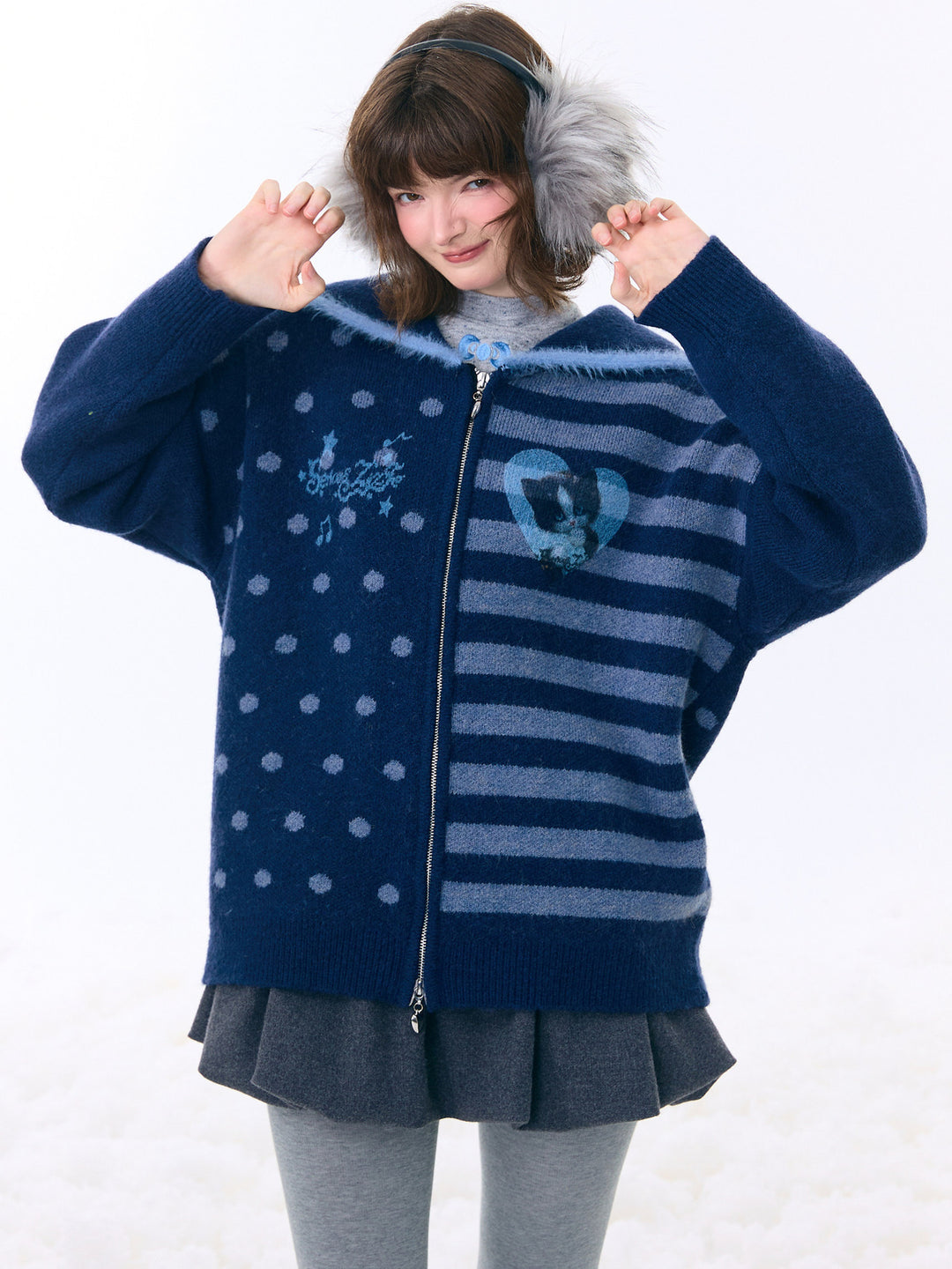 Y2K Sailor Collar Zip Cardigan