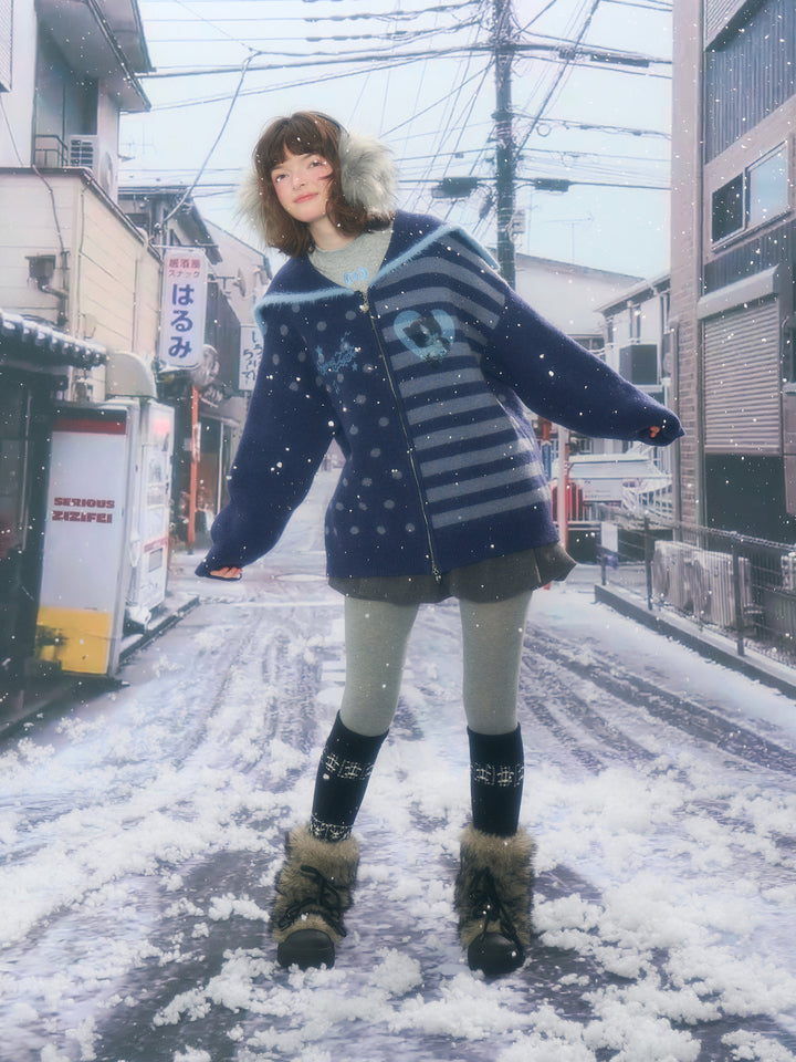 Y2K Sailor Collar Zip Cardigan