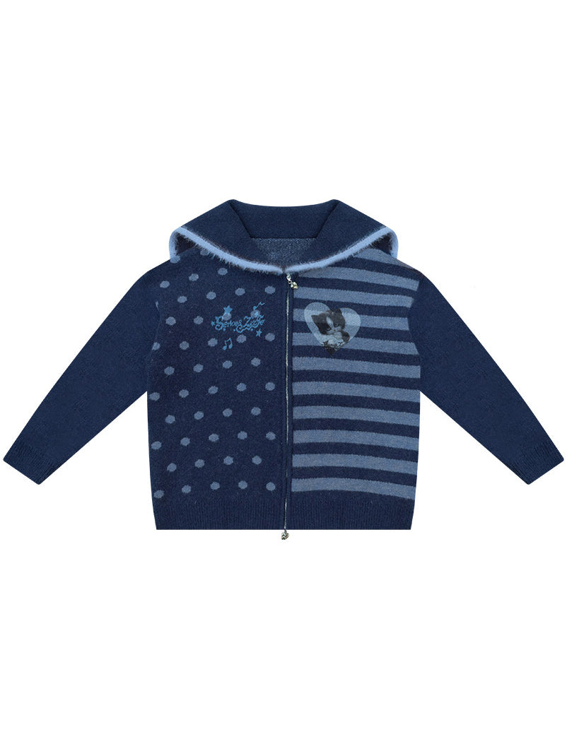 Y2K Sailor Collar Zip Cardigan