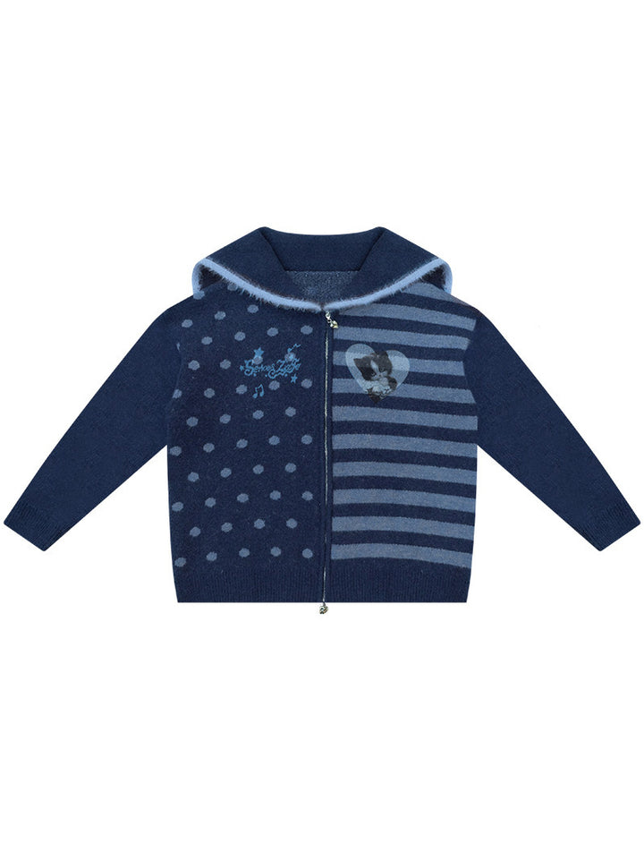 Y2K Sailor Collar Zip Cardigan