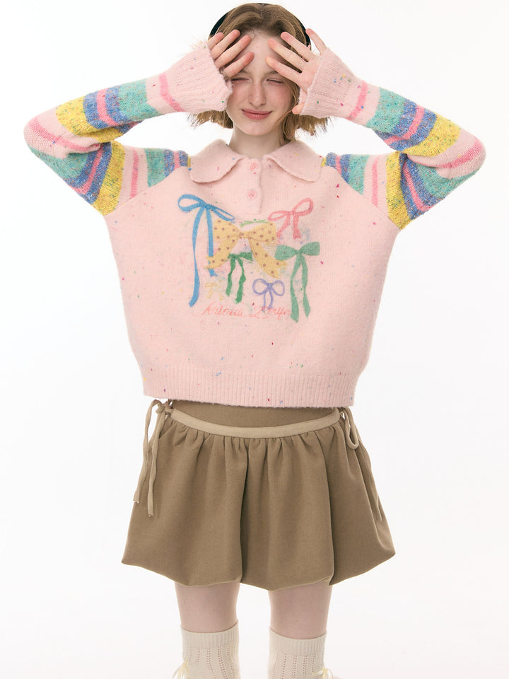 Pink Bow Graphic Polo Sweater
