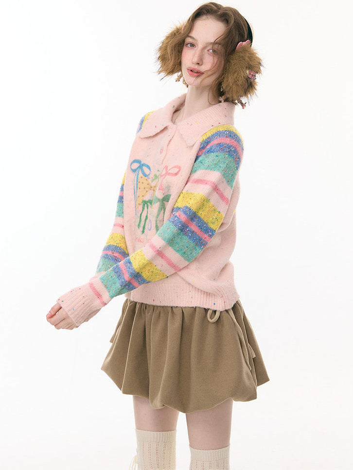 Pink Bow Graphic Polo Sweater