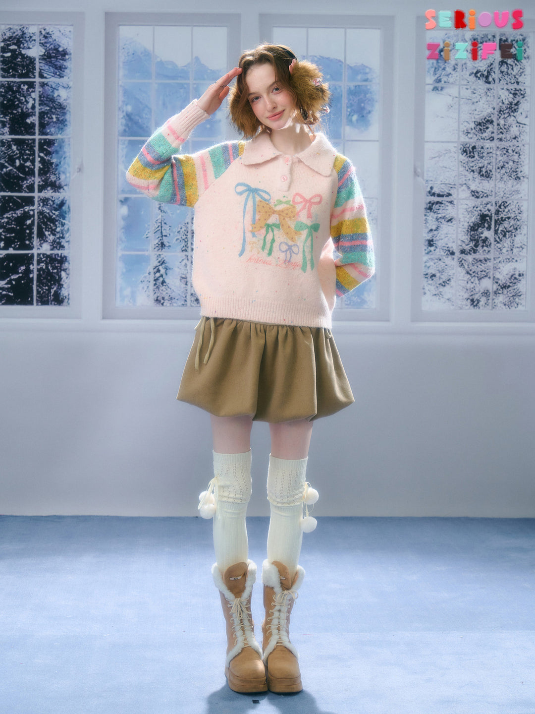 Pink Bow Graphic Polo Sweater