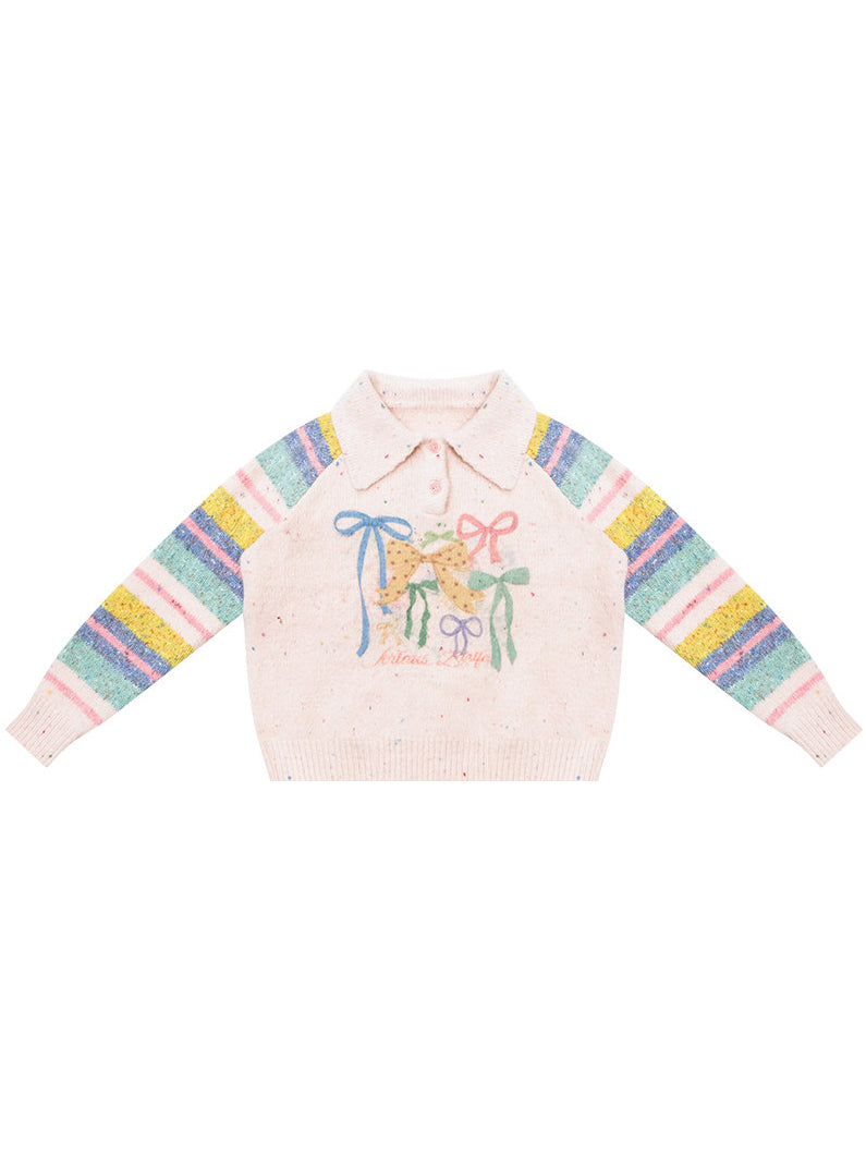 Pink Bow Graphic Polo Sweater